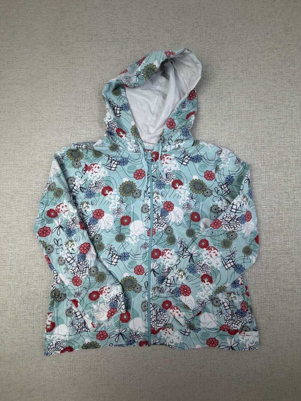 Christopher & Banks Floral Full Zip Hoodie Women’s Aqua Cotton Stretch Jacket